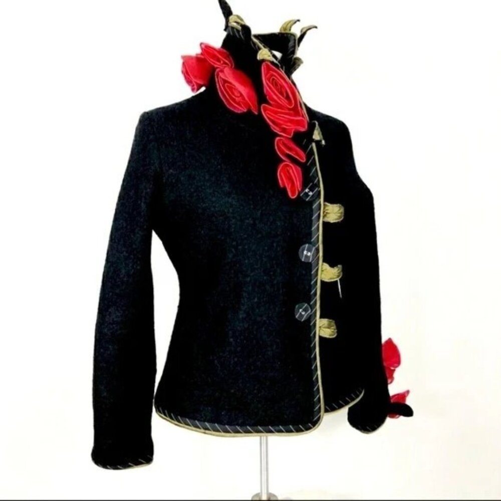 CoVelo $429 Art 2 Wear Fashion Art Rose Wool Jacket Sz SM NEW